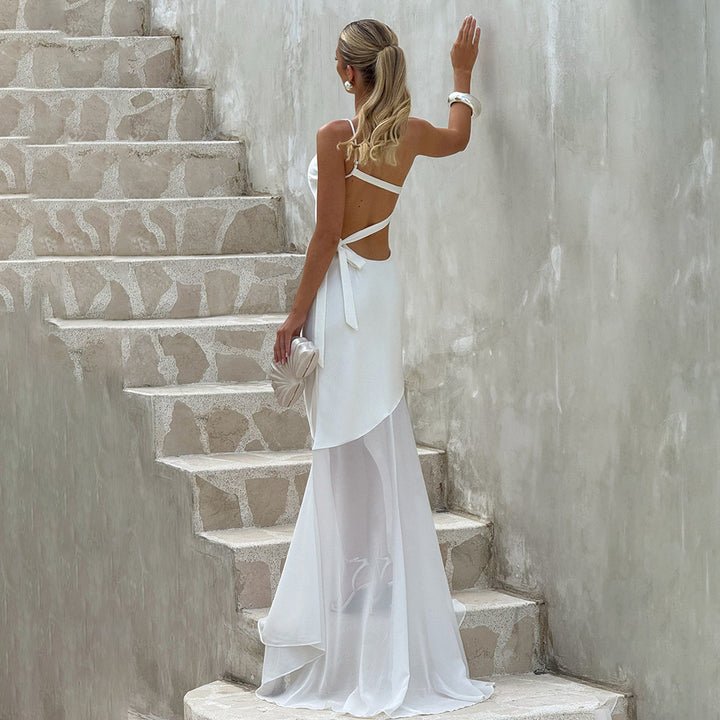 Damen Glamouröses Abendkleid mit asymmetrischem Design und transparentem Rock Echo Archiv