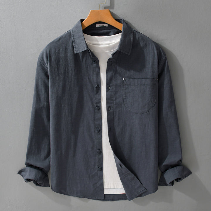 Herren Layering-Hemd im Overshirt-Stil aus Baumwoll‑Leinen mit Kentkragen und aufgesetzter Rundtasche Echoarchiv