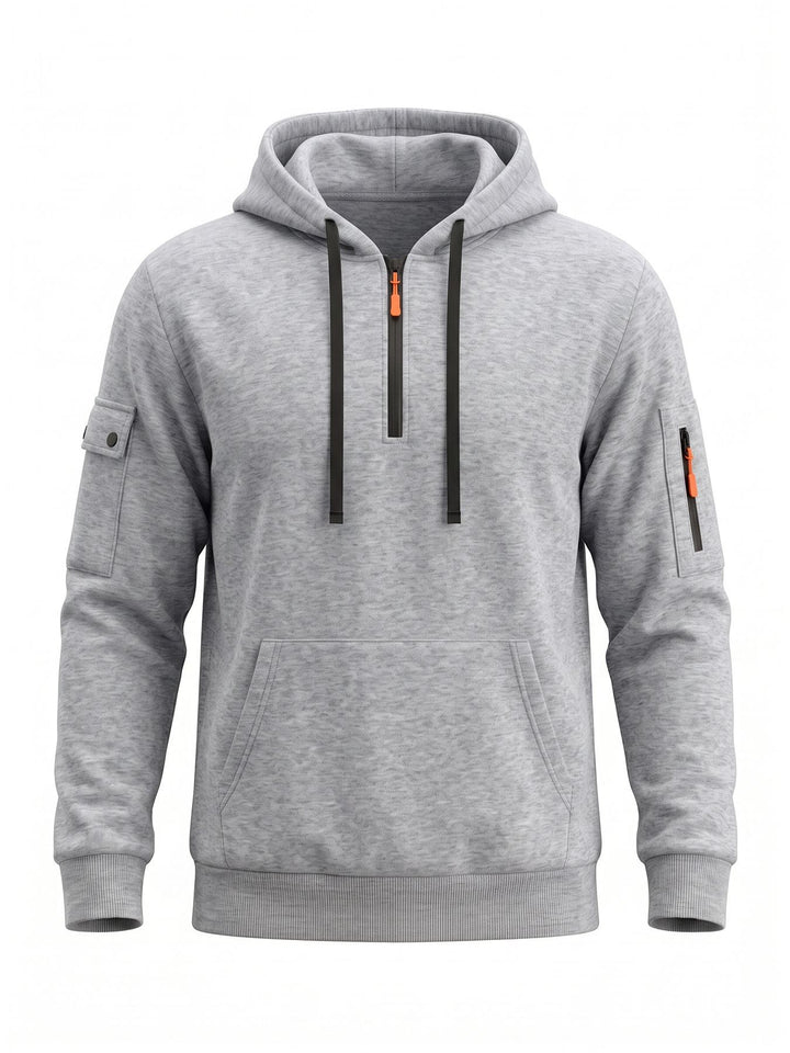 Herren Kapuzenpullover mit halbem Reißverschluss und Utility-Ärmeltasche – Cavarno