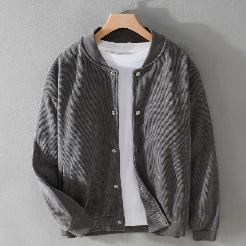 Herren Cord-Collegejacke mit Druckknopfleiste und Rippbündchen Echoarchiv