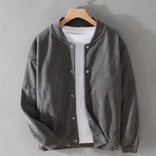 Herren Cord-Collegejacke mit Druckknopfleiste und Rippbündchen Echoarchiv