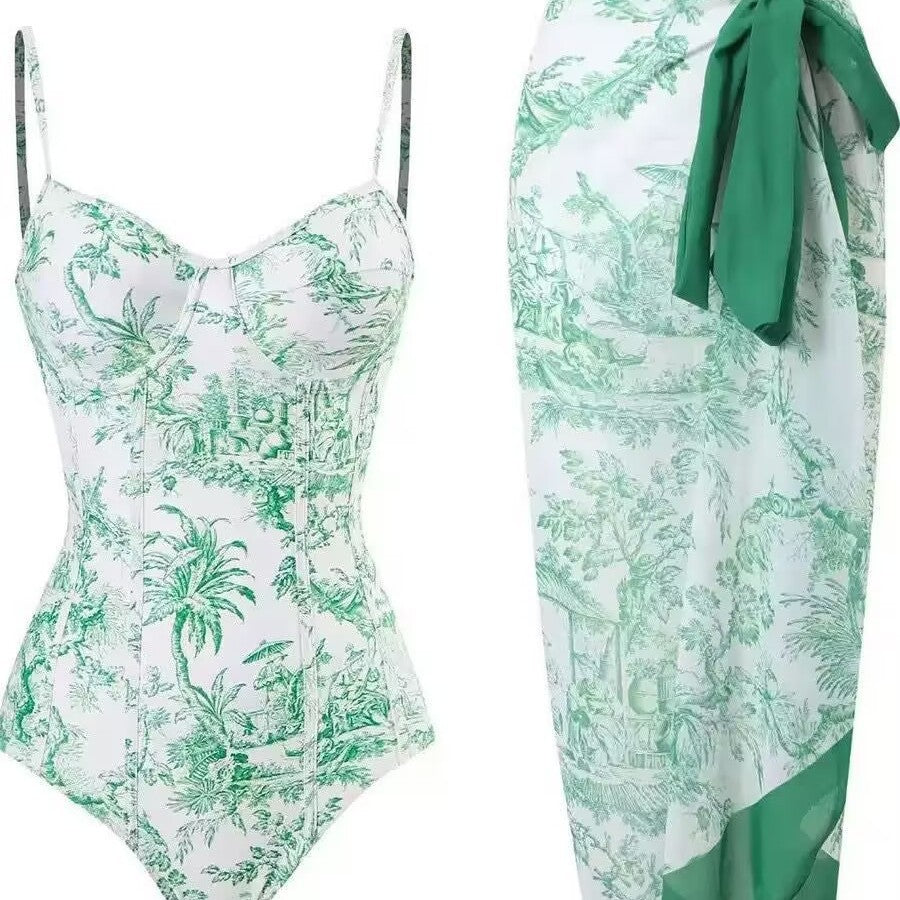 Damen Zweiteiliges Badeanzug-Set mit elegantem Wickelrock und floralem Druck Echo Archiv