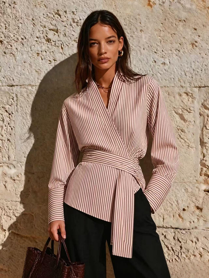 Damen Elegantes Wickeloberteil mit Streifen Echo Archiv