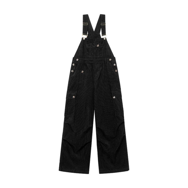 Damen Lässige Cord-Latzhose mit weitem Bein, Cargo-Taschen und verstellbaren Trägern Echoarchiv