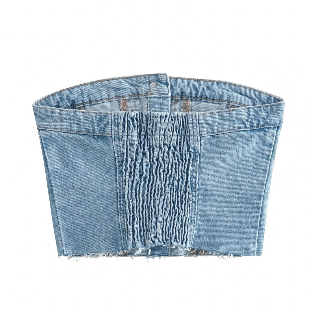 Damen Denim Bustier-Top mit Knopfleiste und figurbetontem Schnitt Echo Archiv