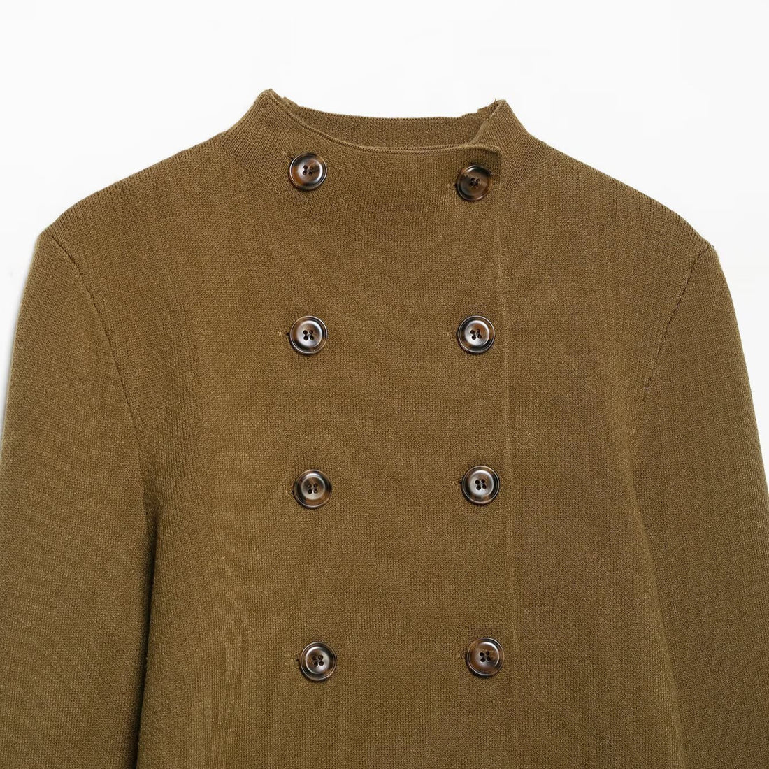 Damen Doppelreihige Cropped Strickjacke mit Stehkragen Echoarchiv