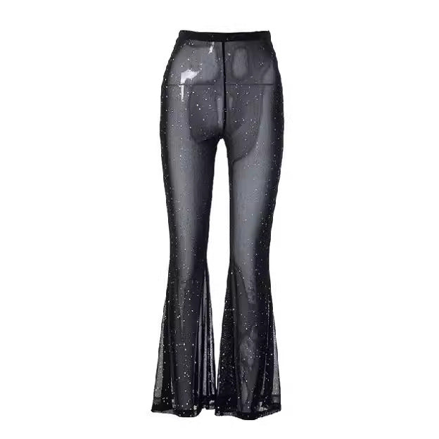 Damen Transparentes Flared-Hosenträger-Set mit Glitzer-Akzenten Echo Archiv
