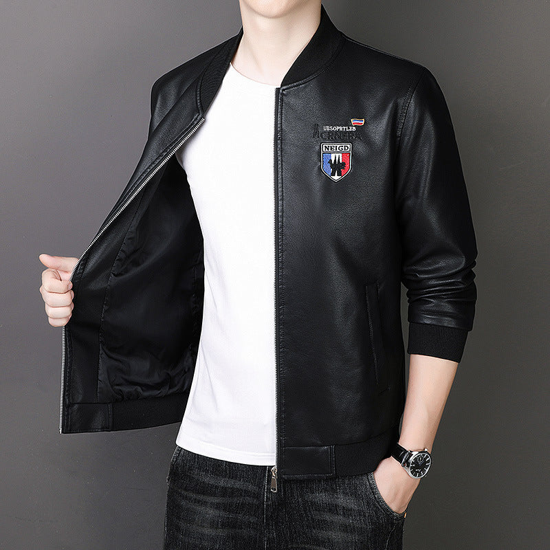 Herren leichte Bomberjacke im Casual-Urban-Stil mit gesticktem Wappen und gerippten Bündchen Echoarchiv