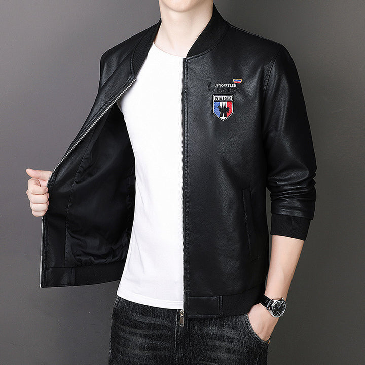 Herren leichte Bomberjacke im Casual-Urban-Stil mit gesticktem Wappen und gerippten Bündchen Echoarchiv