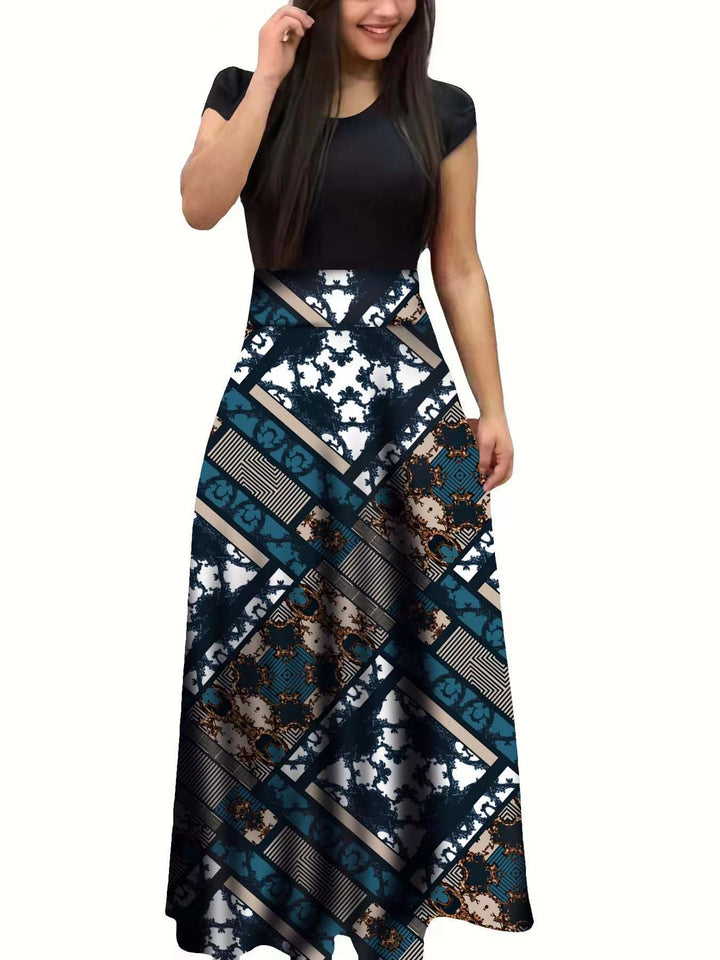 Damen Elegantes Maxikleid mit grafischem Druck und flexiblem Bund Echo Archiv