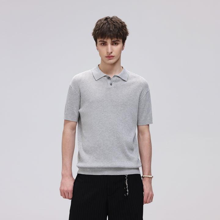 Herren Kurzarm-Feinstrick-Poloshirt mit Strukturstrick und luftiger Perforation Echo Archiv