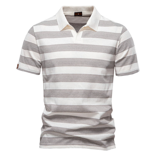 Herren Polo-Shirt mit stylischem V-Ausschnitt und modernem Streifenmuster Echoarchiv