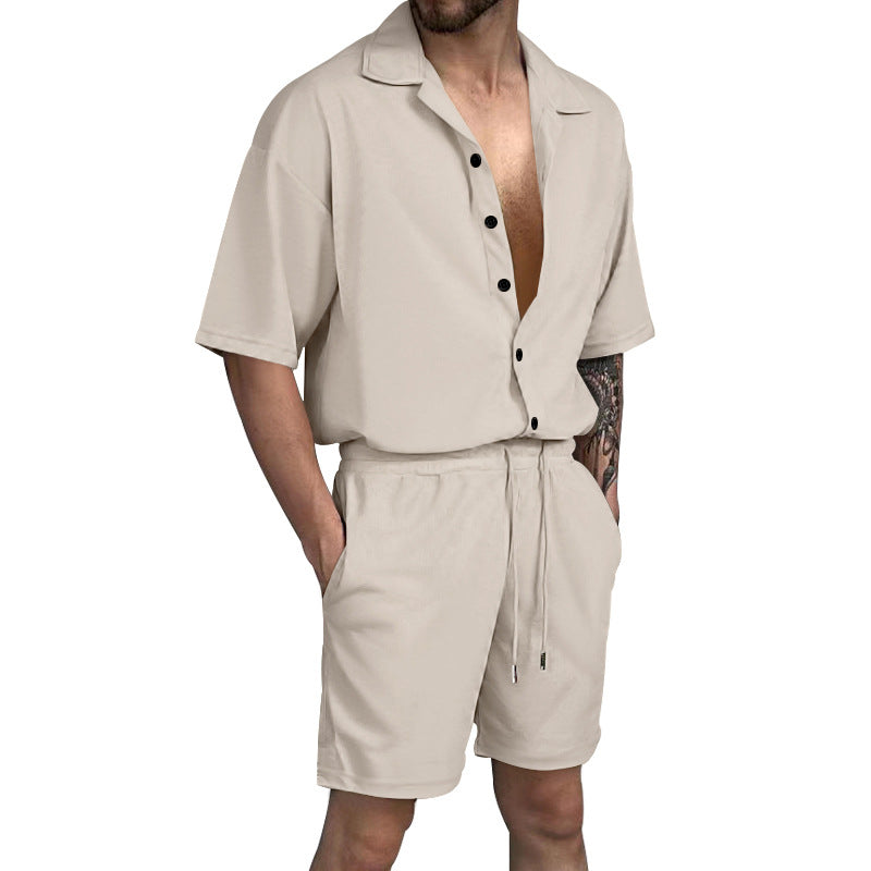 Herren lässiges Kurzarmhemd- und Shorts-Set mit elastischem Bund und praktischen Taschen Echoarchiv