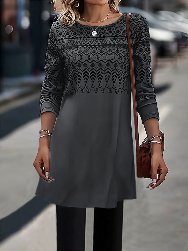 Frauen Longline Tunika Kleid mit Ethno Druck und Rundhalsausschnitt Echoarchiv