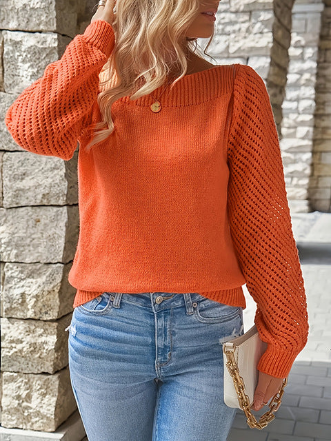 Damen nan feiner Strickpullover mit Ajour- Puffärmeln und U-Boot-Ausschnitt Echo Archiv