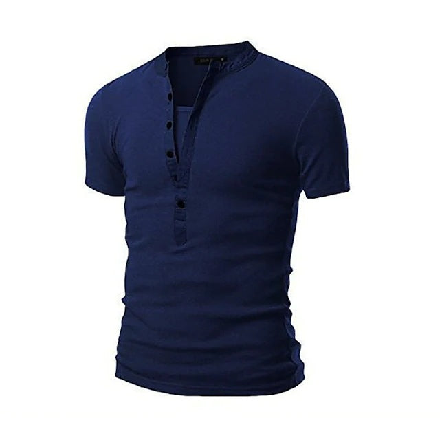 Herren Kurzarm-Henley-Shirt mit dekorativer Knopfleiste Echoarchiv