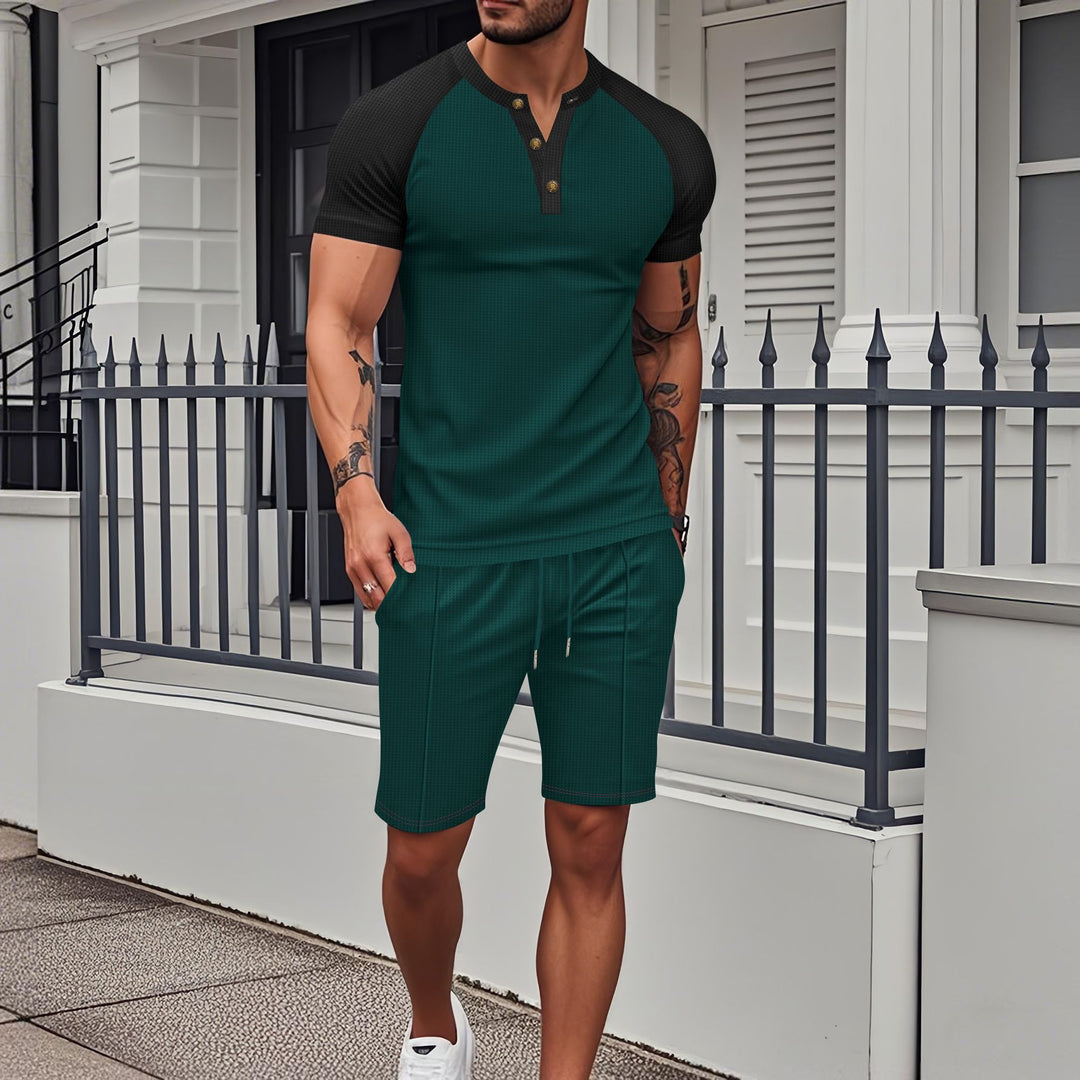 Herren Sportliches Oberteil mit Knopfleiste und Passenden Shorts Echoarchiv