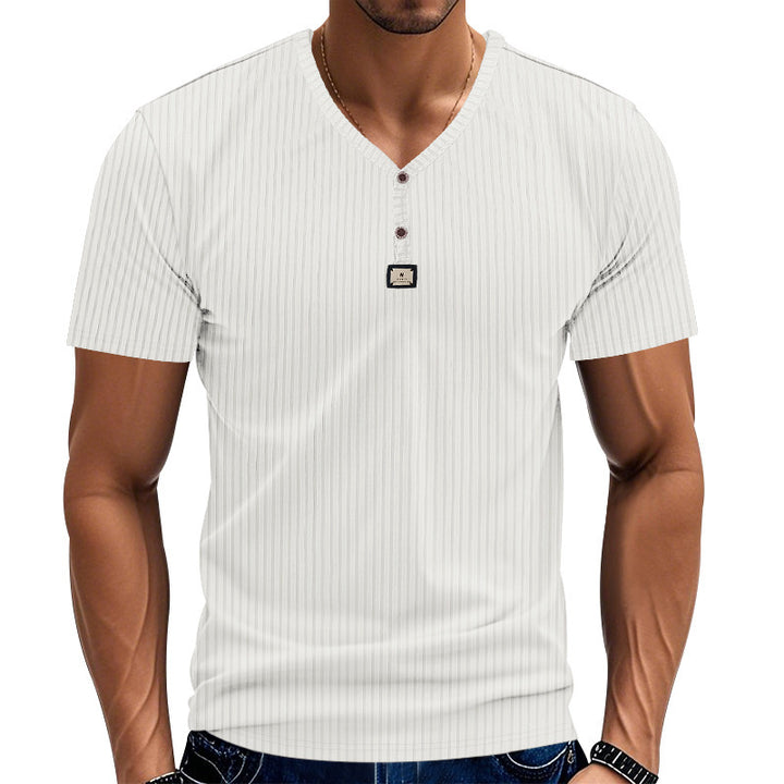 Herren Kurzarm-Henley-T-Shirt mit eleganter Struktur und modischen Knöpfen Echoarchiv