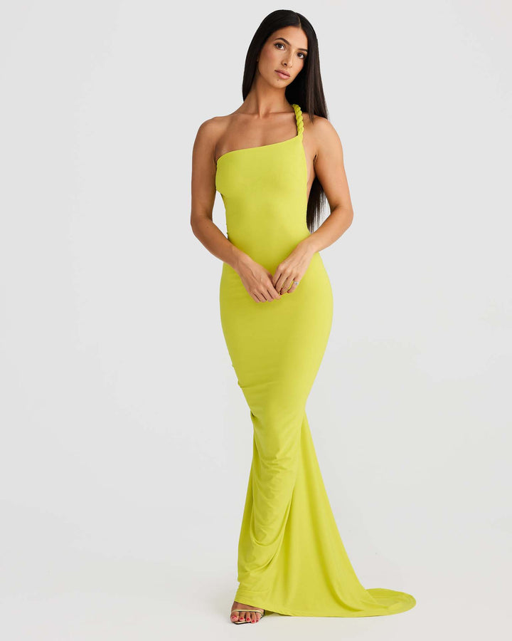 Damen Elegant geschnittenes Abendkleid mit schulterfreiem Design und raffinierten Drapierungen Echo Archiv