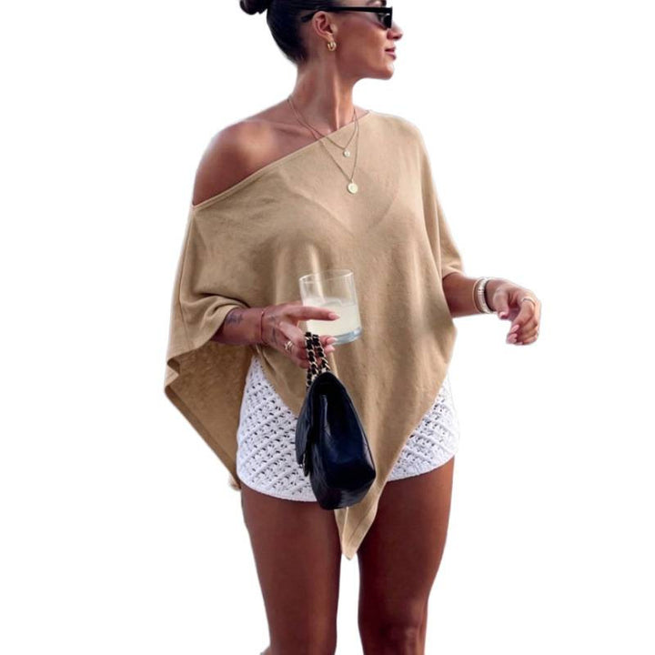 Damen Asymmetrisches Off-Shoulder Poncho-Top aus leichtem Strick Echoarchiv