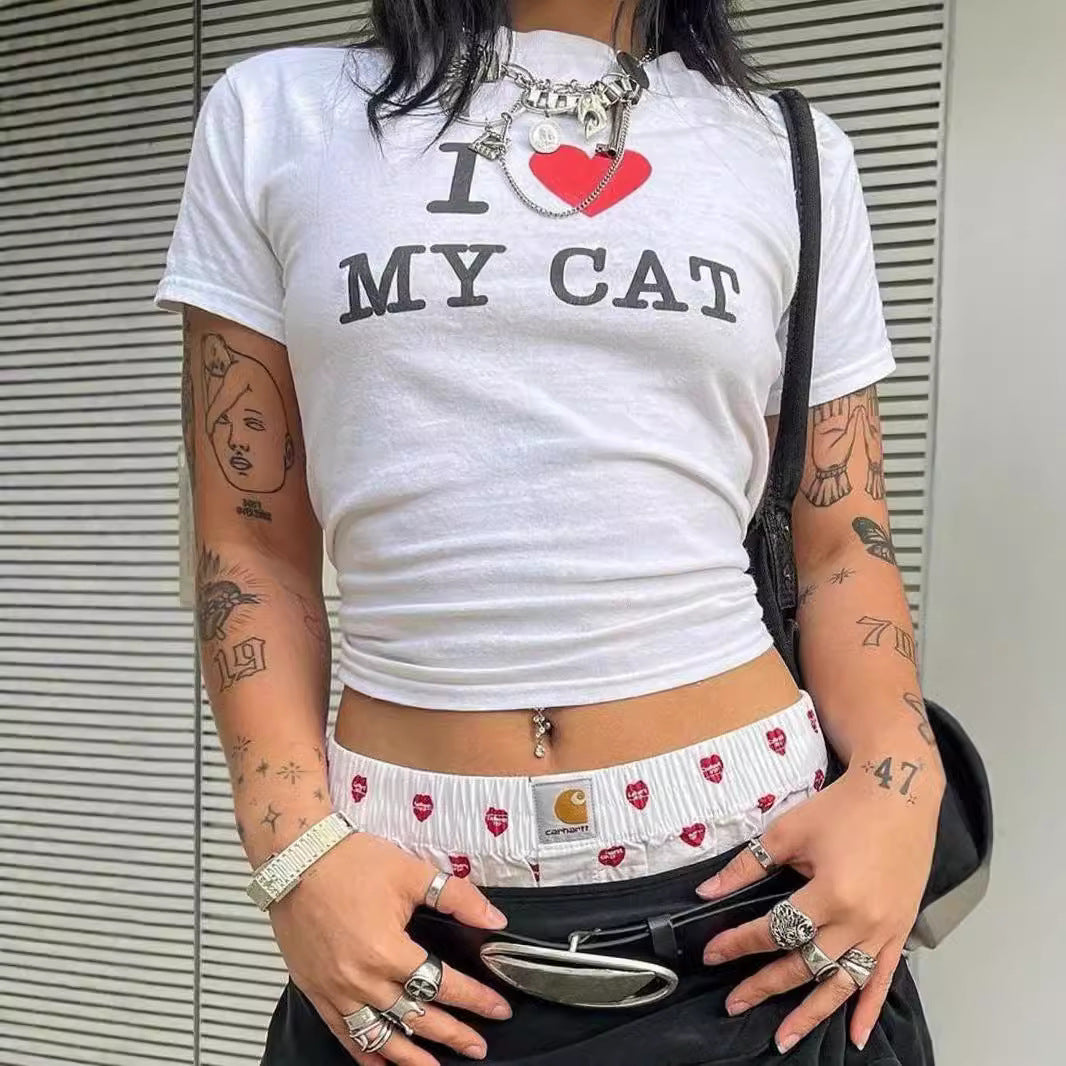 Damen Crop-T-Shirt mit kreativem Bärenmotiv und witzigem Spruch Echo Archiv