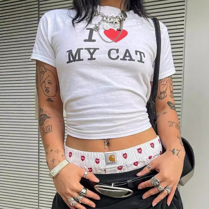 Damen Crop-T-Shirt mit kreativem Bärenmotiv und witzigem Spruch Echo Archiv
