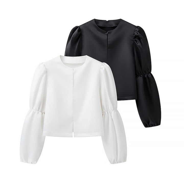 Damen Glänzende Satin‑Bluse mit voluminösen Puffärmeln Echo Archiv