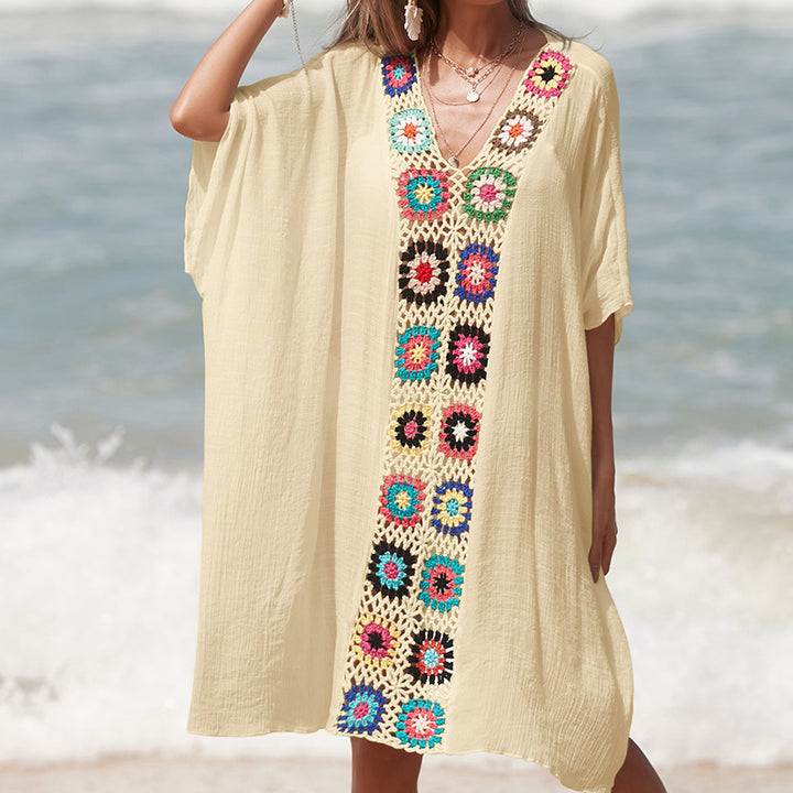 Damen Häkel-Strandtunika im lässigen Oversize-Stil mit bunten Applikationen Echo Archiv
