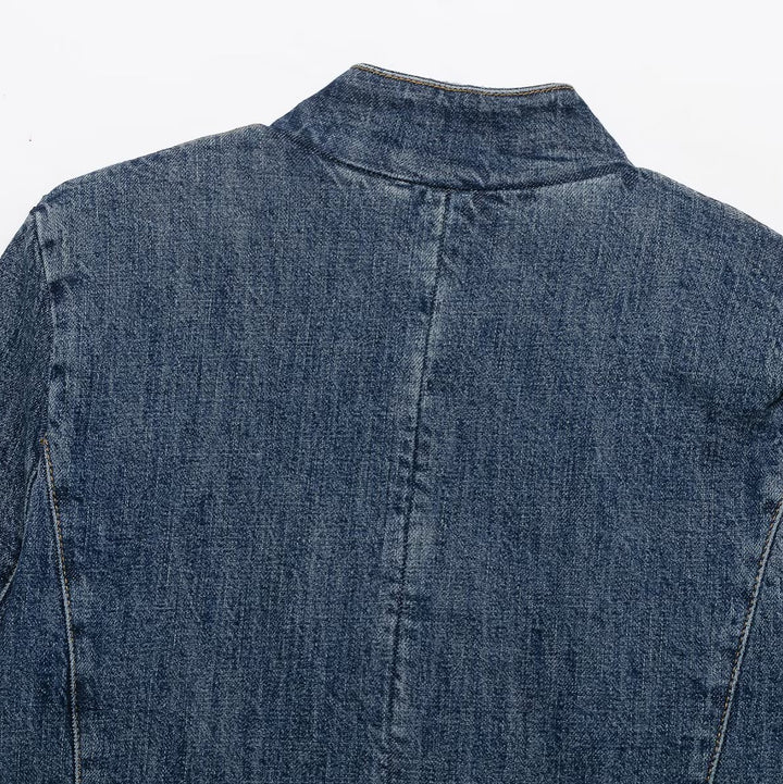 Damen Cropped Jeansjacke im Boxy-Cut mit Stehkragen und verdeckter Knopfleiste Echoarchiv