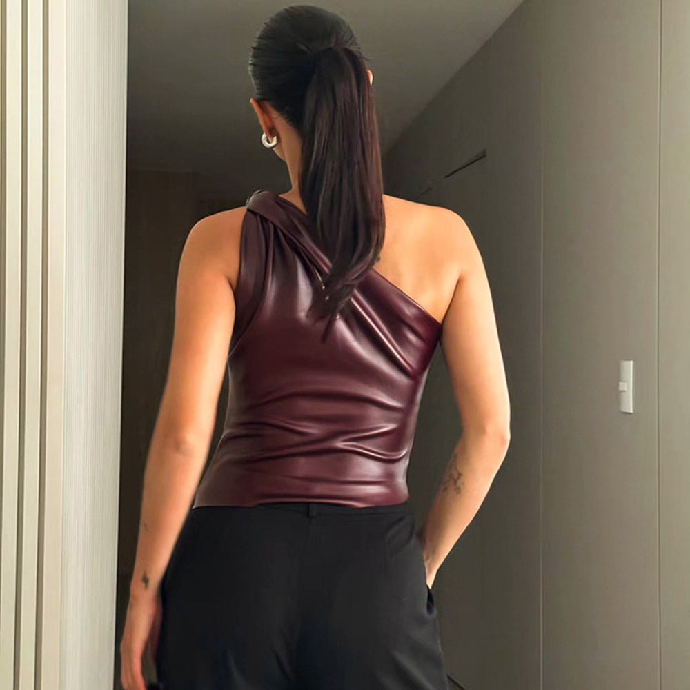 Damen asymmetrisches Top aus hochwertigem Leder Echo Archiv