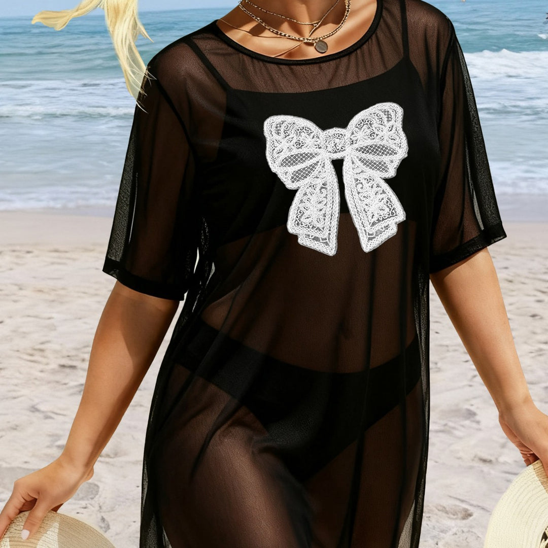 Damen transparenter Strandüberwurf mit filigranem Spitzenmuster Echo Archiv