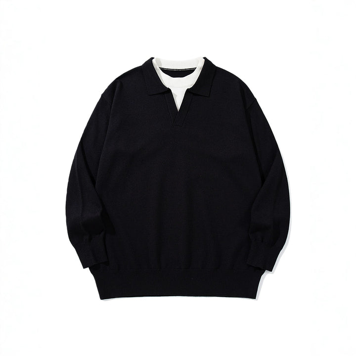 Unisex Feinstrick-Polo mit V‑Ausschnitt‑Cutout und integriertem Rollkragen-Layer Echoarchiv
