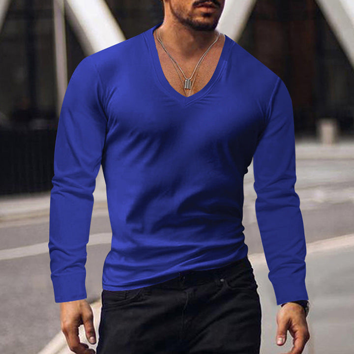Herren V-Ausschnitt Langarmshirt aus weichem Baumwollmix mit figurbetonter Passform Echoarchiv