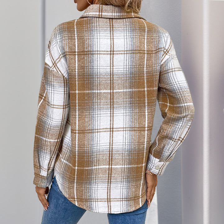 Damen Oversize-Karo-Halbzip-Hemdbluse aus Flanell mit aufgesetzter Brusttasche Echoarchiv