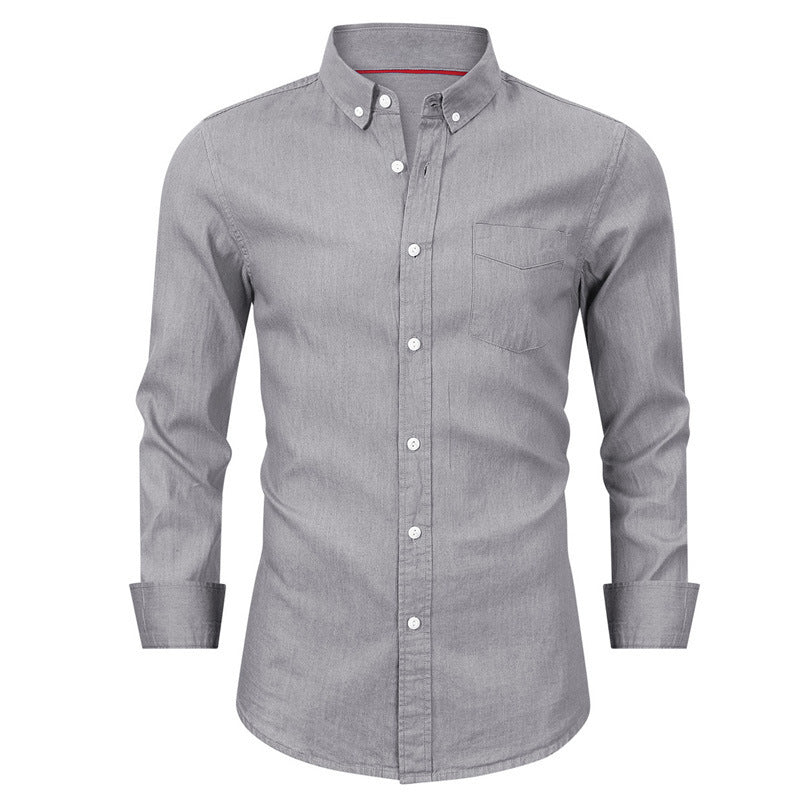 Herren Denim Langarmhemd mit modernem Schnitt und Brusttasche Echoarchiv