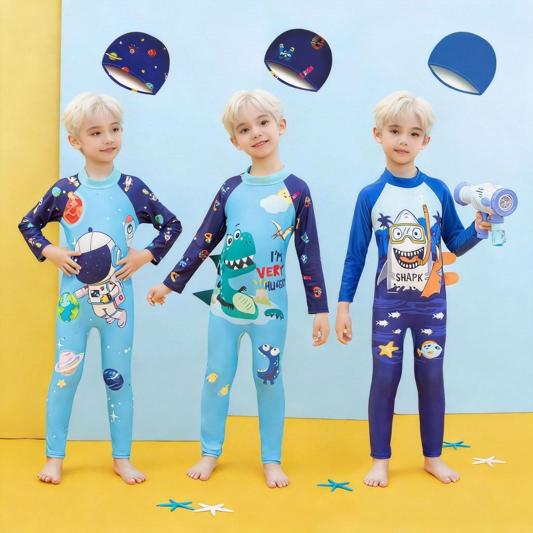 Jungen UV-Schutz Schwimmanzug mit langen Ärmeln und süßem Dinosaurier-Motiv Echo Archiv