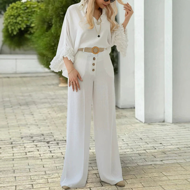 Damen Hochtaillierte Palazzo-Hose mit Knopfblende und Eingrifftaschen – Avélisse