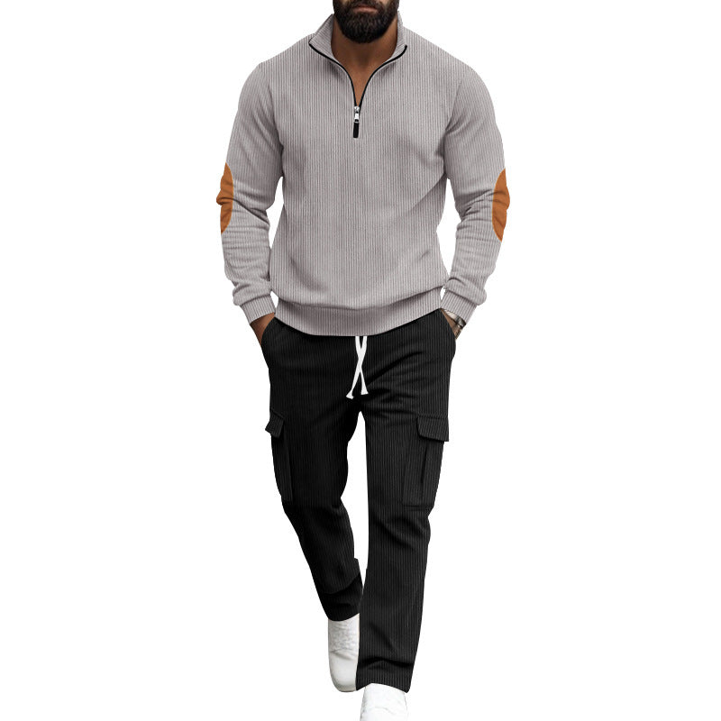 Herren sportlicher Fleece-Pullover mit Reißverschluss und Cargo-Hose Echoarchiv