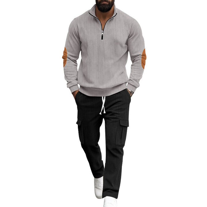 Herren sportlicher Fleece-Pullover mit Reißverschluss und Cargo-Hose Echoarchiv