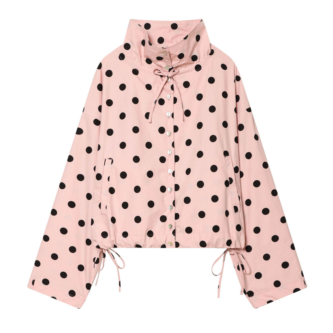 Damen Cropped-Übergangsjacke im Polka‑Dot‑Design mit kastiger Silhouette und Kapuze Echoarchiv