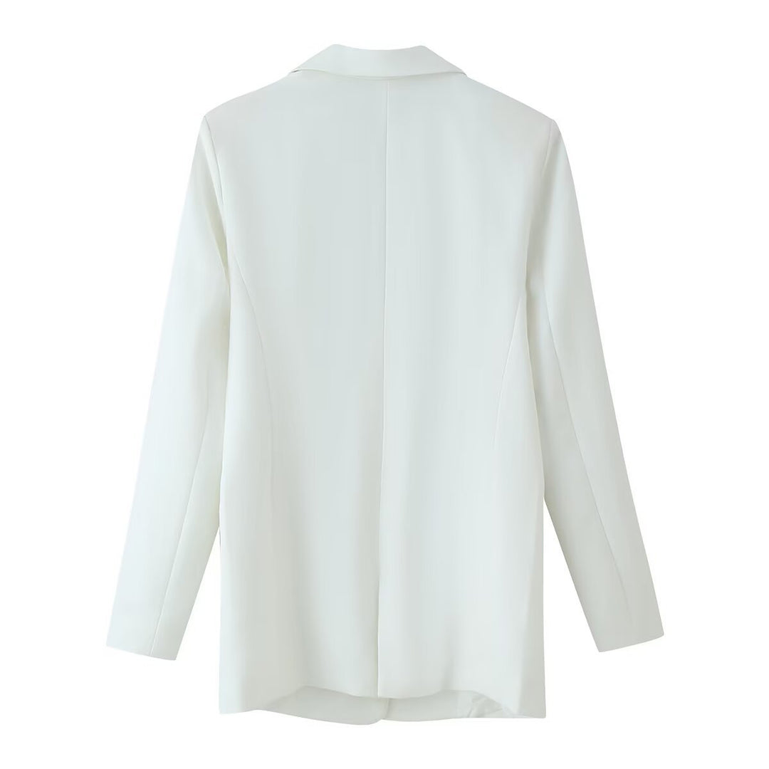 Damen Longline-Doppelreiher Blazer mit markanten Revers und goldenen Zierknöpfen Echo Archiv