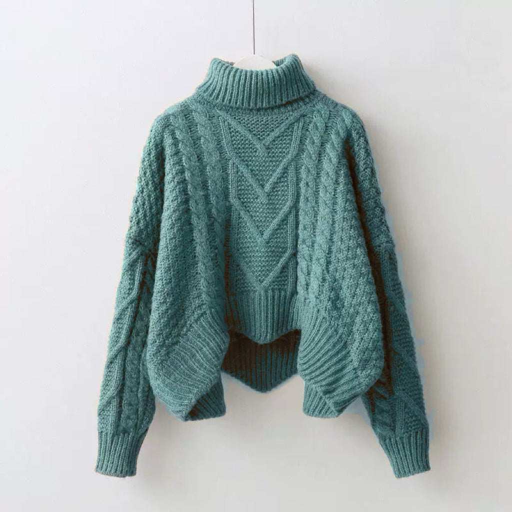 Damen Strukturiertes Cropped Zopfmuster-Chunky-Pullover mit hohem Rollkragen – Mavelle