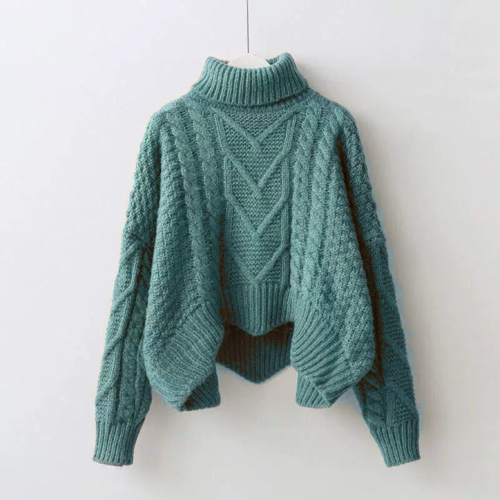 Damen Strukturiertes Cropped Zopfmuster-Chunky-Pullover mit hohem Rollkragen – Mavelle