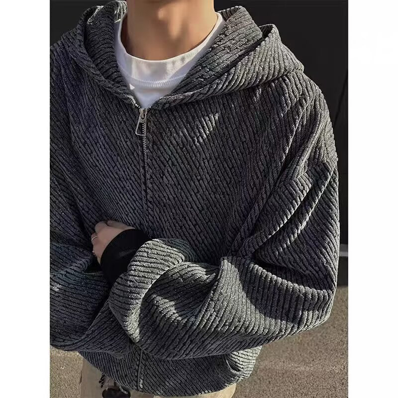 Unisex Oversized Strick-Kapuzenjacke mit Allover-Strukturmuster und Eingrifftaschen Echoarchiv