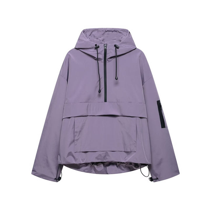 Femme Leichte Kapuzen-Utility-Jacke mit Verstellbaren Kordeln Echoarchiv