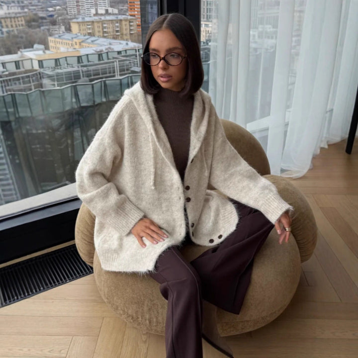 Damen Modische Strickjacke mit Kapuze Echo Archiv