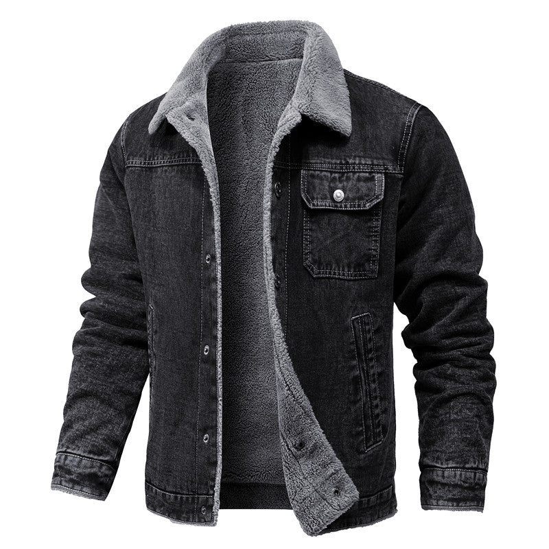Herren Vintage Denimjacke mit Sherpa-Futter, Hemdkragen und funktionalen Taschen Echoarchiv