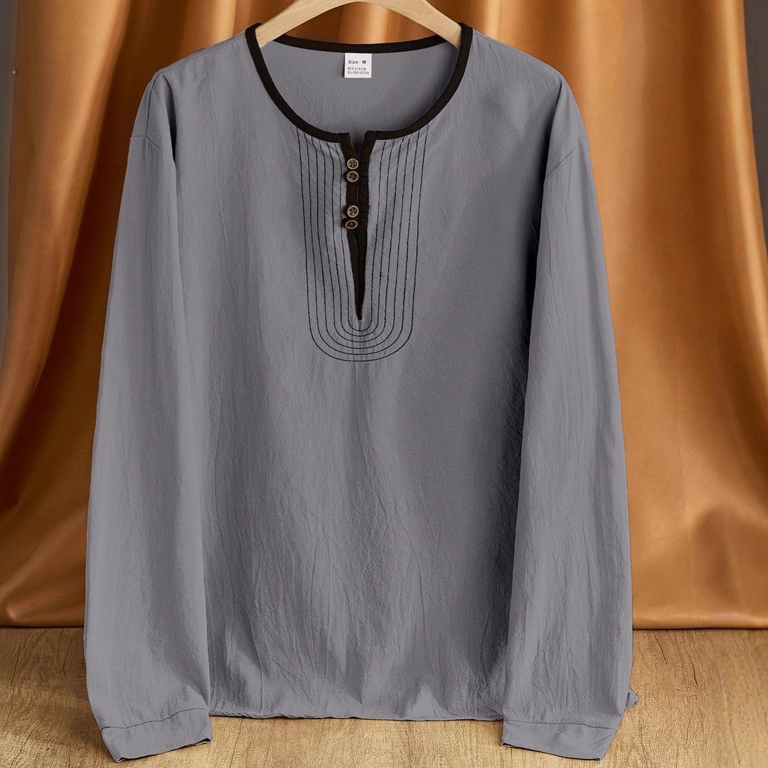 Herren bequemes Langarmshirt mit Knopfleiste und modischen Akzenten Echoarchiv