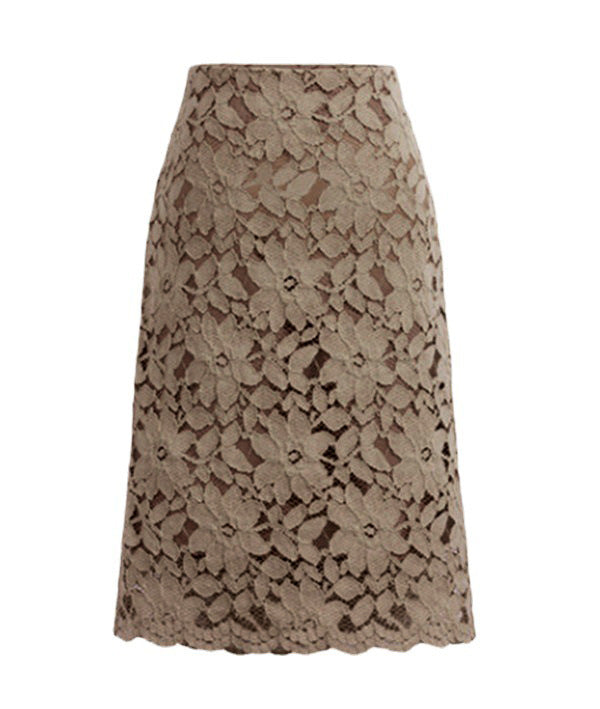 Damen nan knielanger A-Linien Spitzenrock mit floraler Applikationsspitze, hoher Taille und gewelltem Saum Echo Archiv
