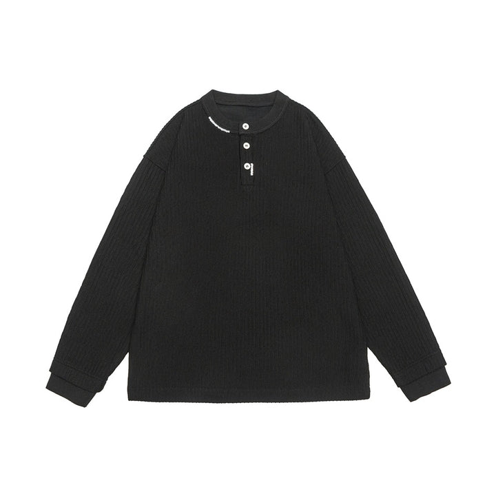 Unisex Gerippter Oversize-Henley-Pullover mit Knopfleiste Echoarchiv
